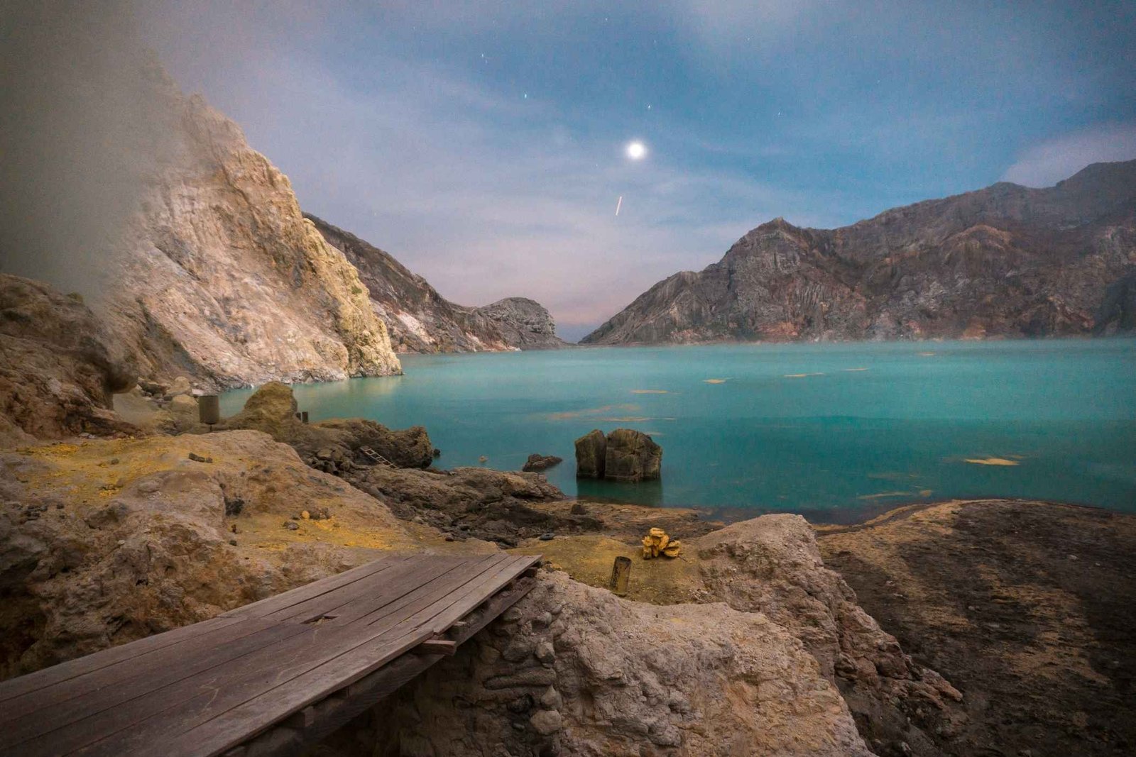 Turquoise crater lake at Ijen Crater East Java