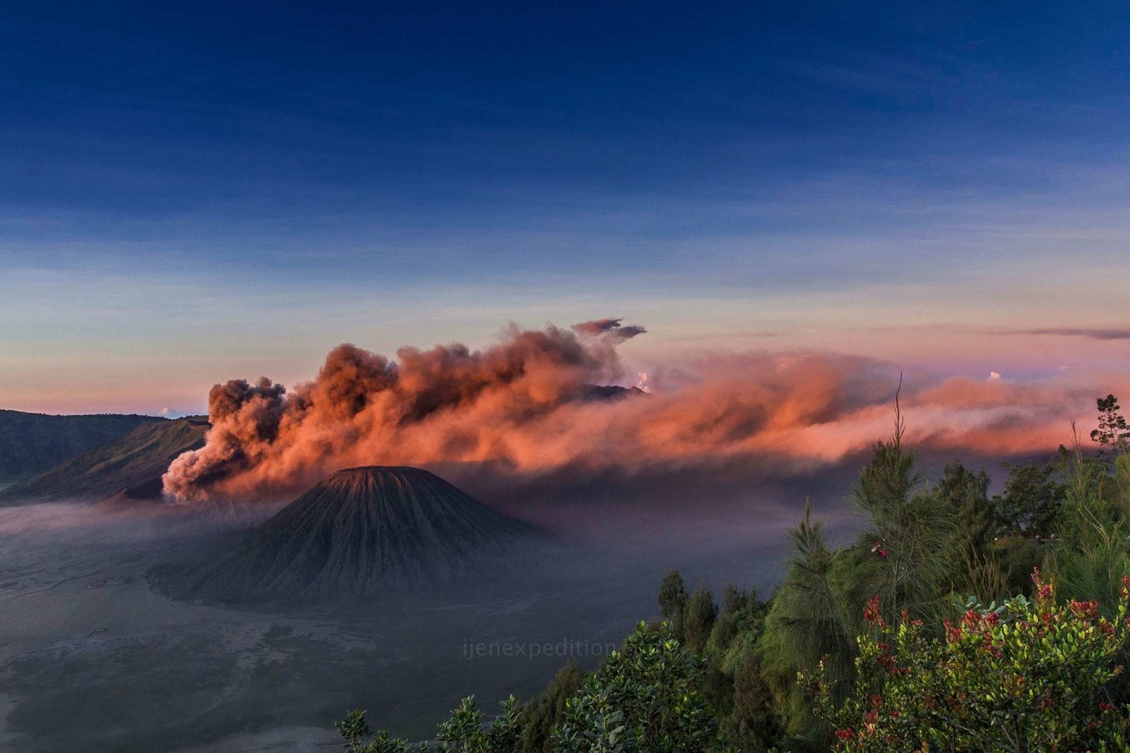 Mount Bromo sunrise panorama over the Tengger caldera landscape during a volcano sunrise tour