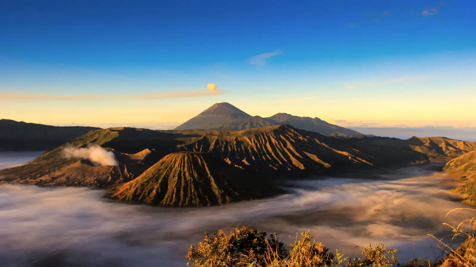 Whispering Sands or Pasir Berbisik, the vast volcanic black sand sea surrounding Mount Bromo