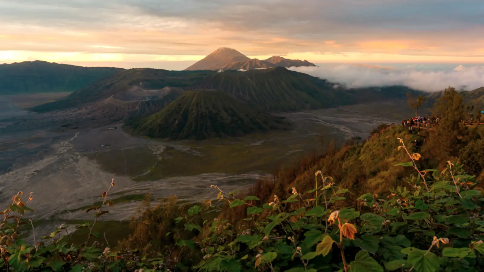 Majestic sunrise view over Mount Bromo volcanic landscape
